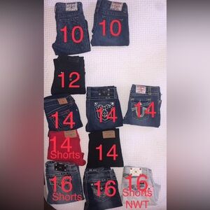 Girls designer jean bundle 11 pair Miss Me/True Religion sizes 10-16
